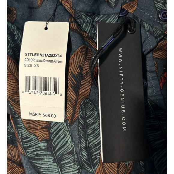 NWT Nifty Genius Short Sleeve Button Down Leaf Print Shirt XS - Picture 6 of 8